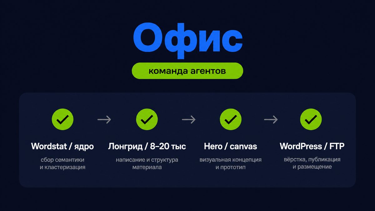 Офис: шаги Wordstat, лонгрид, hero и публикация страницы в WordPress