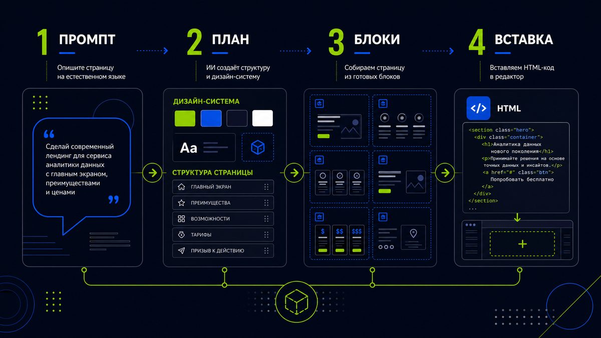 Тильда ИИ: шаги промпт, план, параллельные блоки и вставка в T123