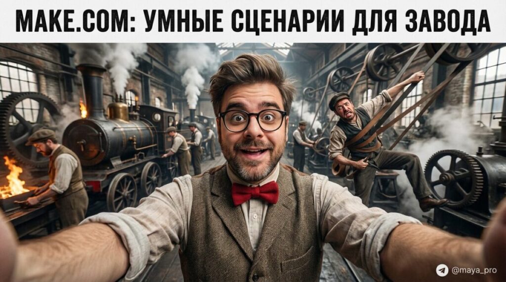 Интерфейс Make.com с настройкой сценария кросспостинга для промышленного предприятия