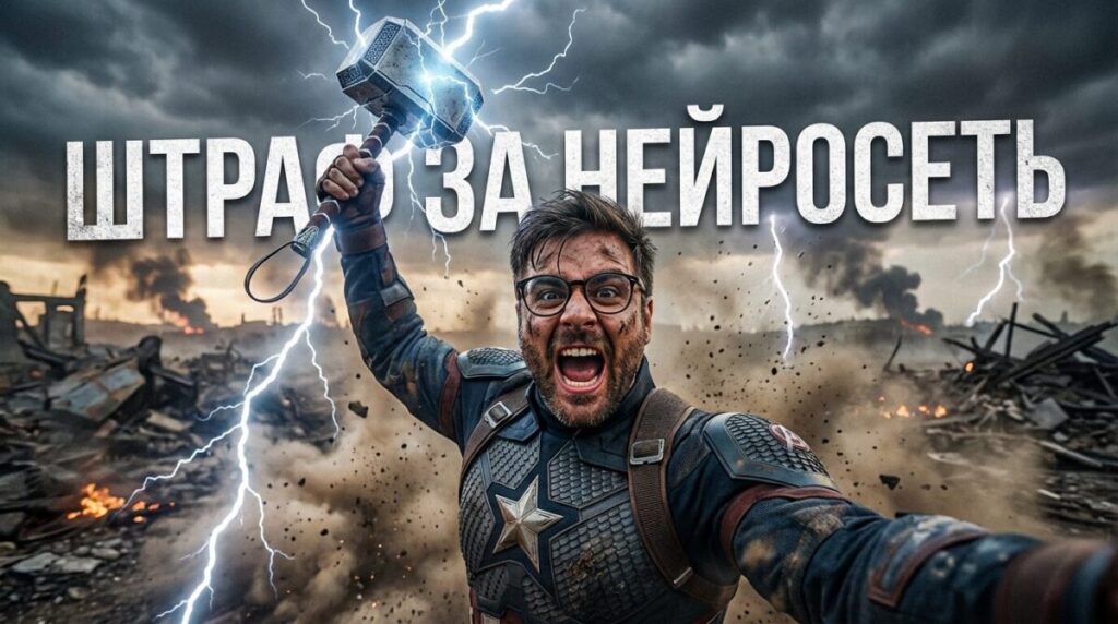 Робот-судья и весы правосудия на фоне серверов контент-завода, иллюстрация к статье об авторском праве