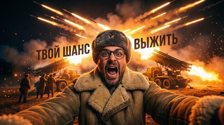 Интерфейс нейросети с планом выживания на фоне руин постапокалипсиса