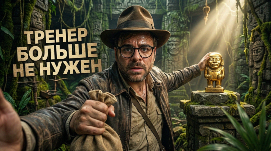 Человек тренируется дома перед экраном, где искусственный интеллект анализирует технику выполнения упражнений с помощью компьютерного зрения