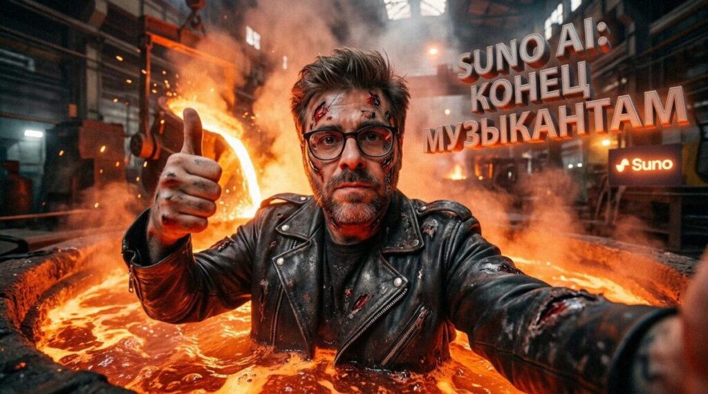 Интерфейс нейросети Suno AI для создания музыки с примерами промптов на русском языке