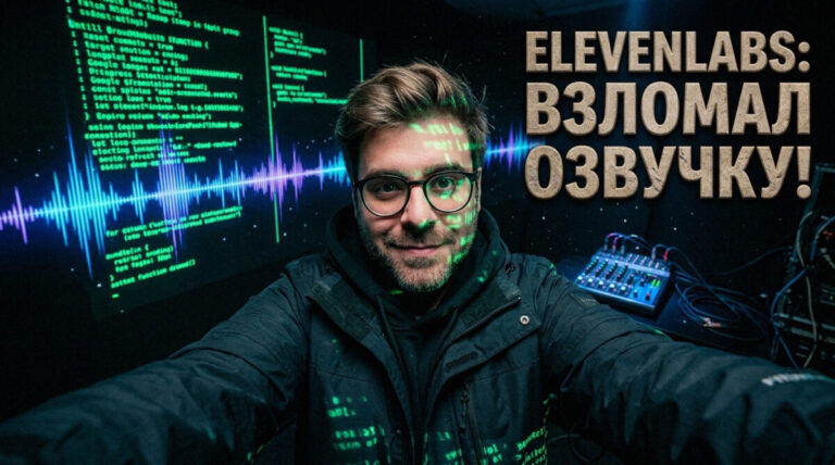 Логотип и интерфейс нейросети ElevenLabs для генерации голоса
