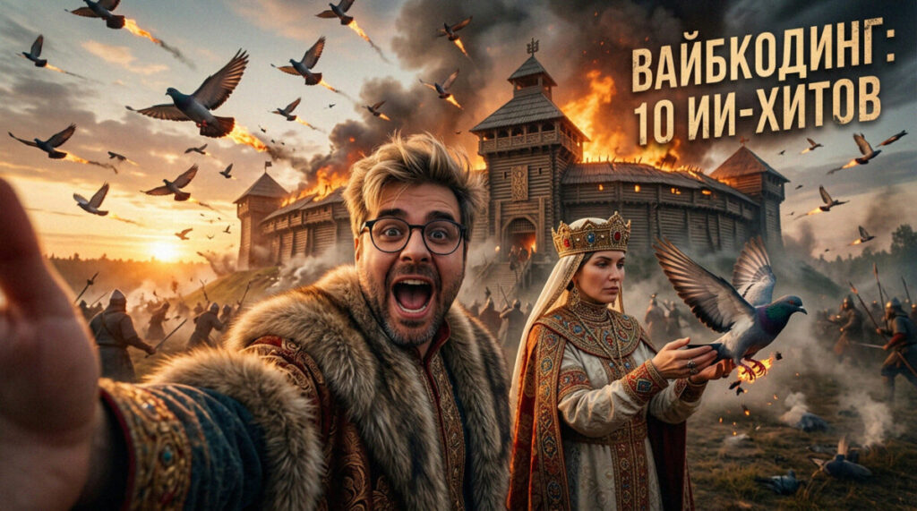 Концептуальное изображение вайбкодинга и идей для портфолио по автоматизации контента