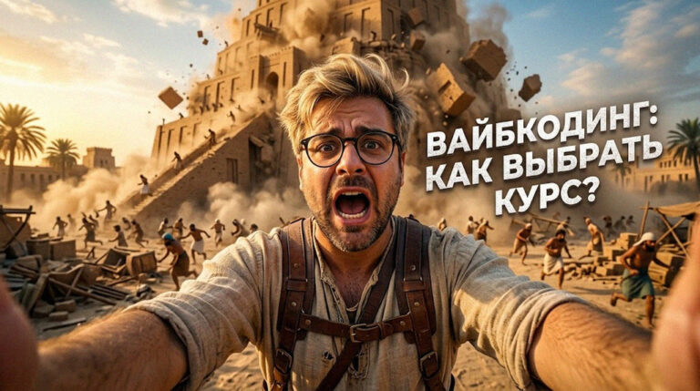 Иллюстрация концепции вайбкодинга для создания сайтов и выбора образовательных курсов