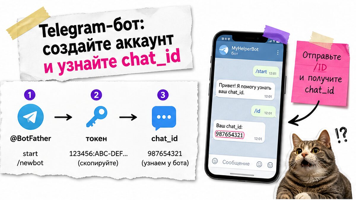 Схема получения Telegram-бота и chat_id за 3 шага через @BotFather