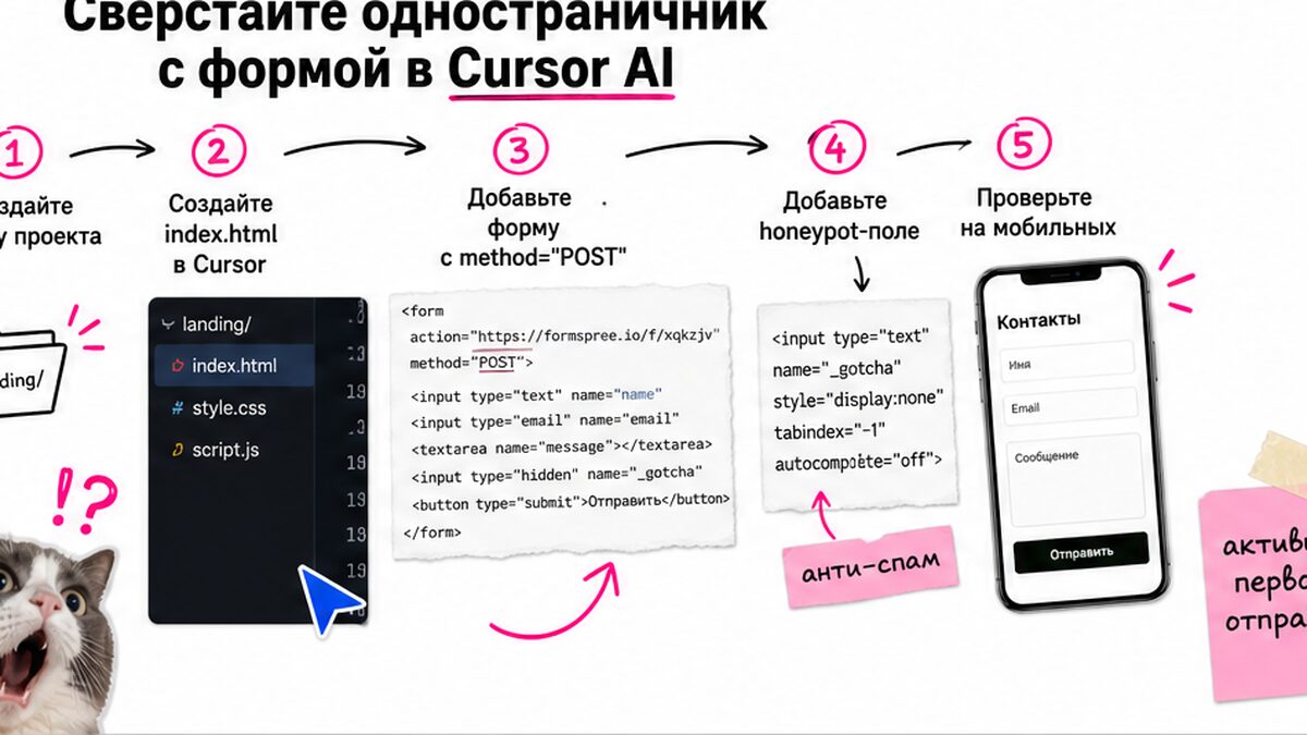 Workflow: сверстать одностраничник с формой в Cursor AI за 5 шагов