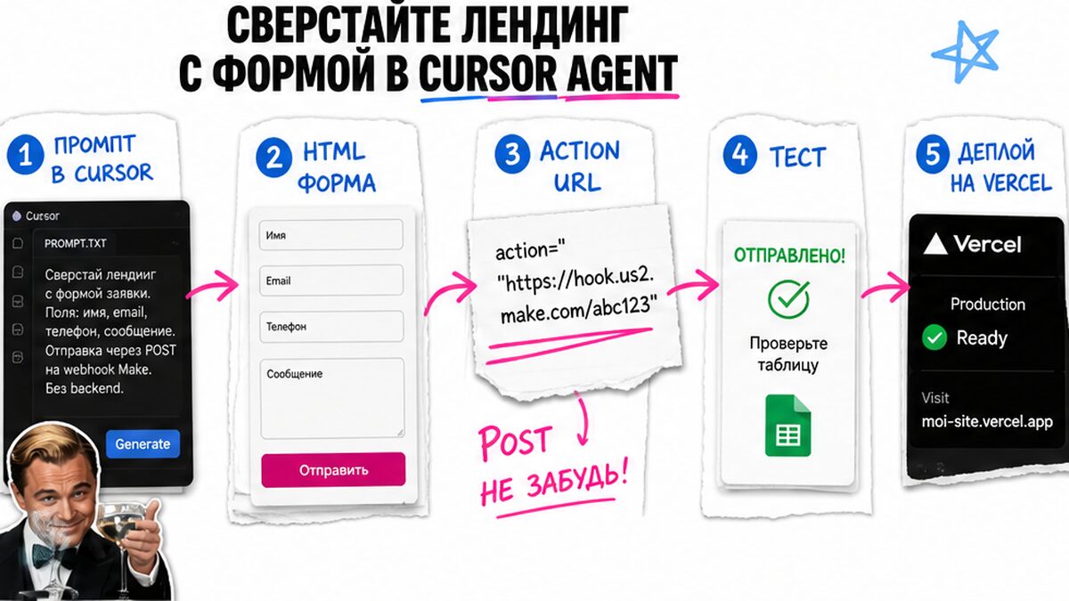 Workflow: сверстать лендинг с формой заявки в Cursor Agent за один вечер