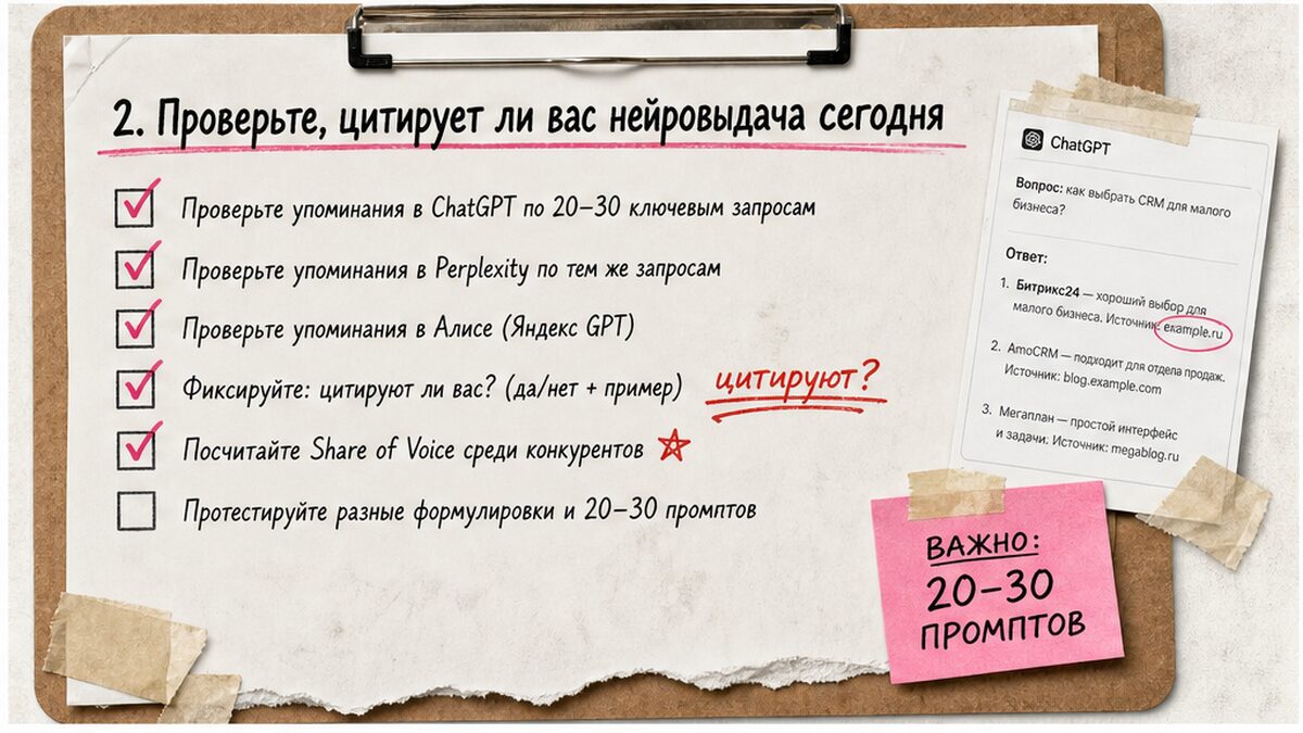 Чек-лист аудита: цитирует ли вас нейровыдача сегодня