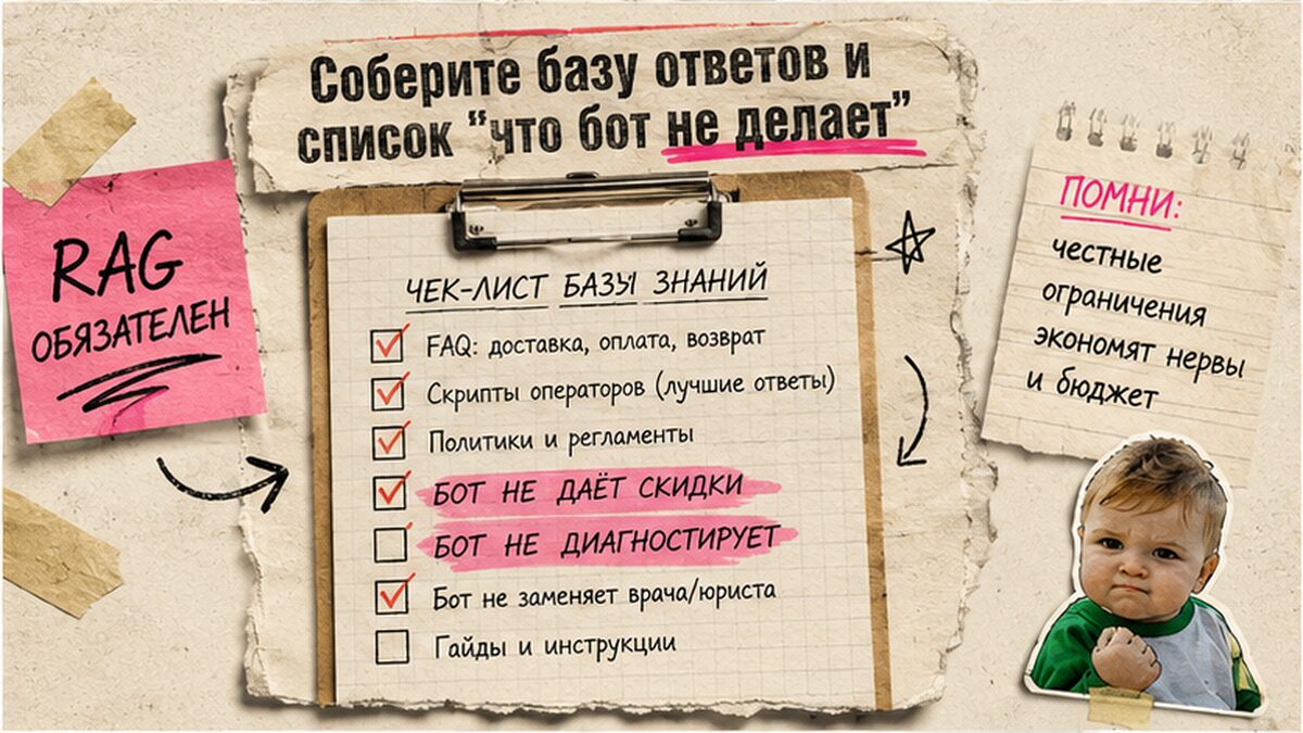 Чеклист базы знаний и ограничений чат-бота для бизнеса