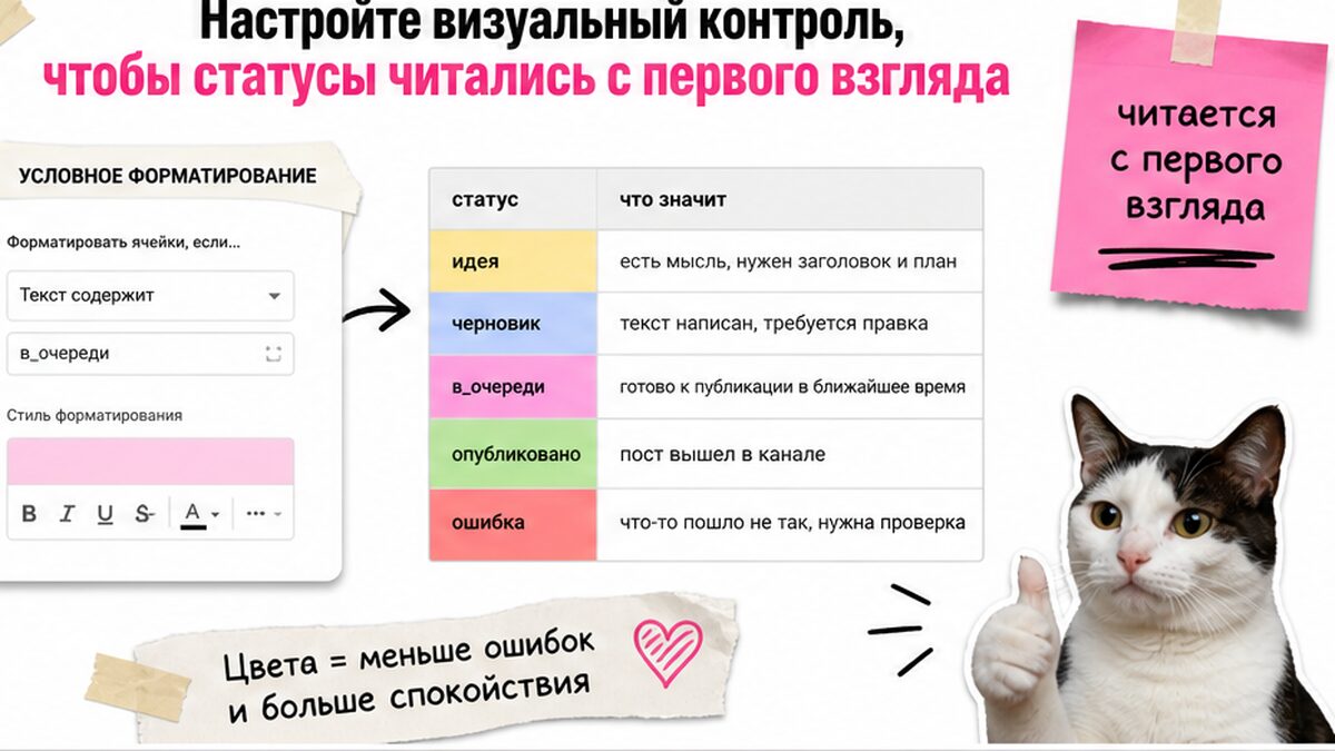 Чеклист визуального контроля статусов контент-плана в Google Таблицах