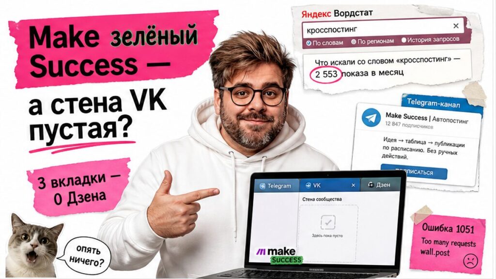 Как настроить кросспостинг: Make.com, Telegram, VK и Дзен