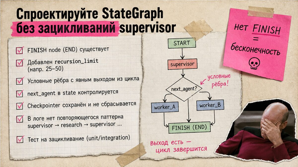 Чеклист StateGraph: как избежать зацикливания supervisor