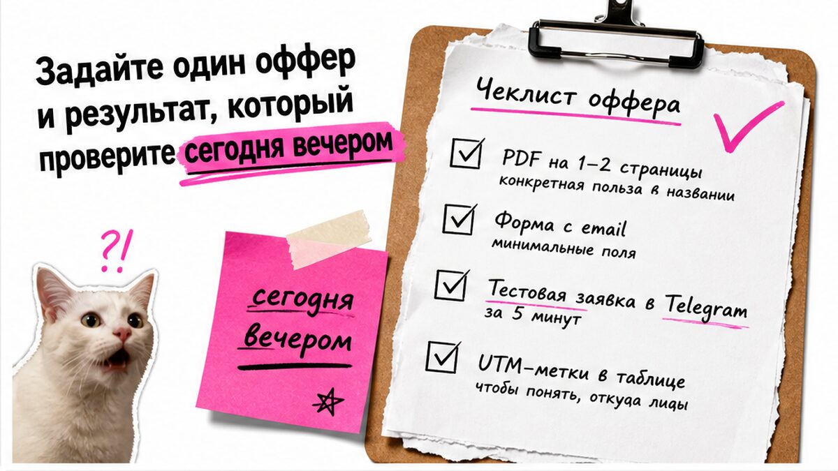 Чеклист оффера лид-магнита: один PDF и результат сегодня вечером