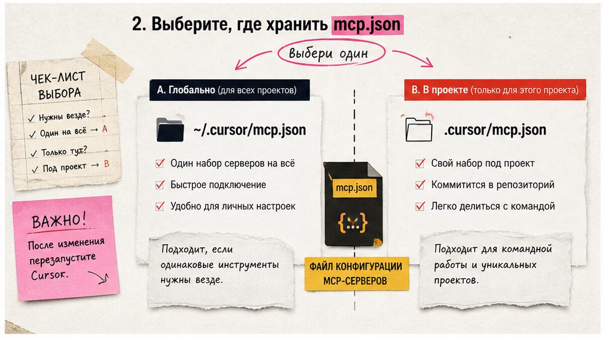 Workflow: глобальный vs проектный mcp.json — куда класть конфиг MCP