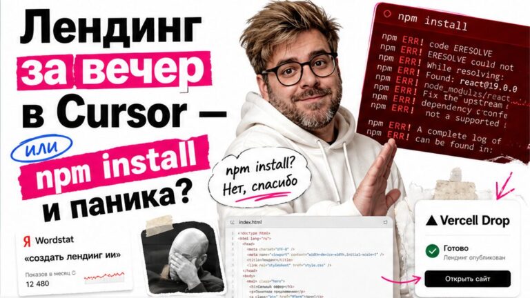 Создать лендинг ИИ в Cursor: пошагово без кода и npm
