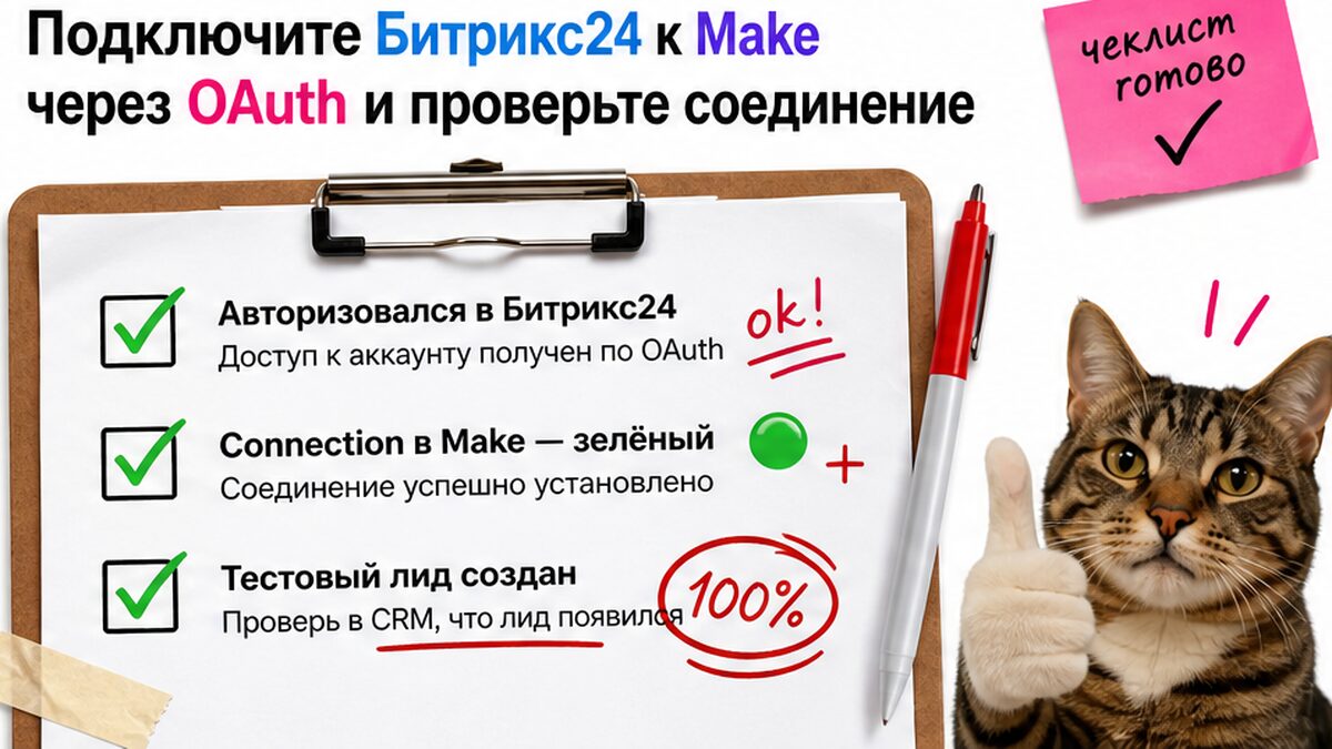 Чеклист проверки OAuth-соединения Битрикс24 и Make перед запуском сценария