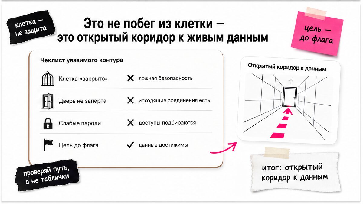 Чеклист: подписанная клетка без замка — открытый коридор к живым данным