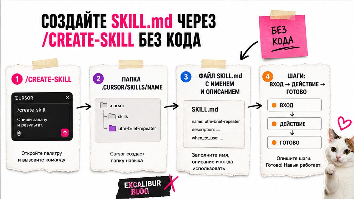 Чеклист создания SKILL.md через /create-skill без кода