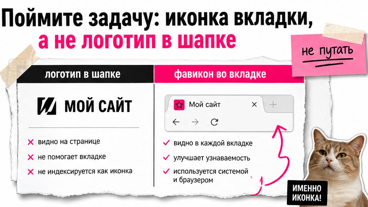 Сравнение: логотип в шапке против фавикона во вкладке браузера