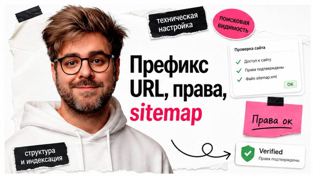 Иллюстрация: префикс URL, права и sitemap в Google Search Console