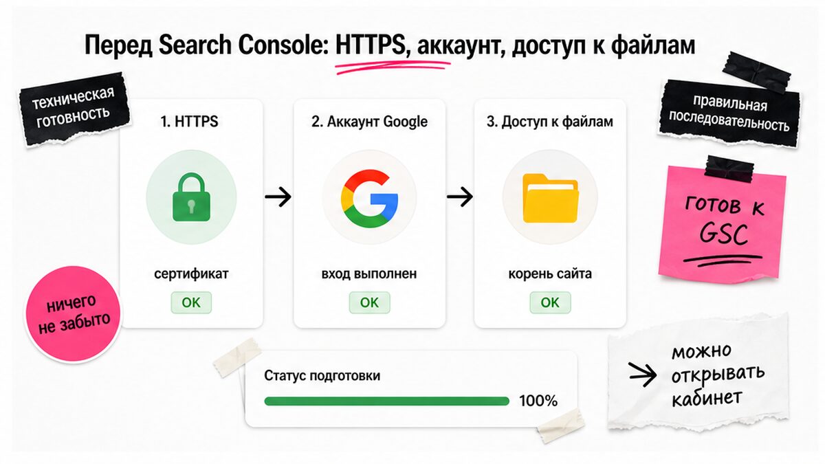 Схема подготовки: HTTPS, аккаунт Google и доступ к файлам