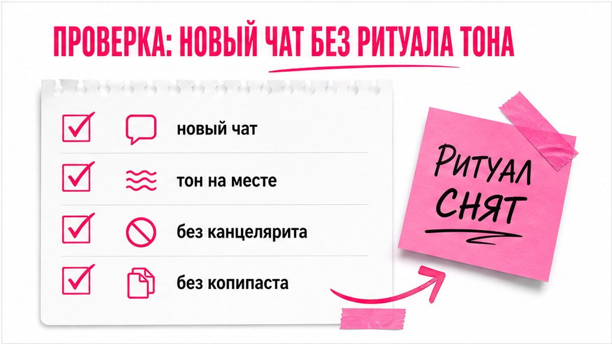 Чеклист: новый чат без ритуала тона