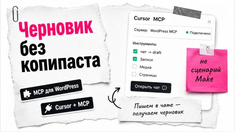 Иллюстрация: черновик WordPress из Cursor через MCP без копипаста