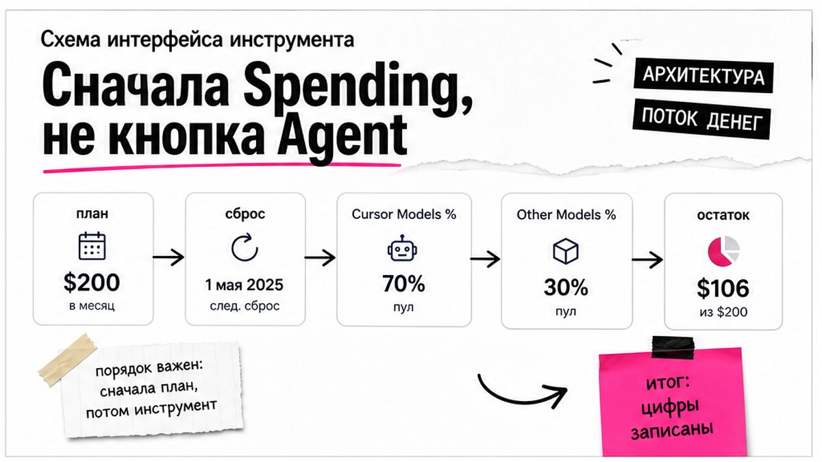 Схема вкладки Spending: план, дата сброса и остаток по двум пулам моделей