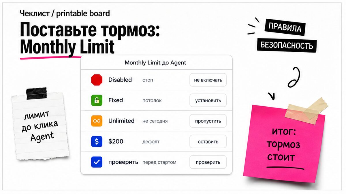 Чеклист Monthly Limit: Disabled или Fixed до Agent, Unlimited не сегодня