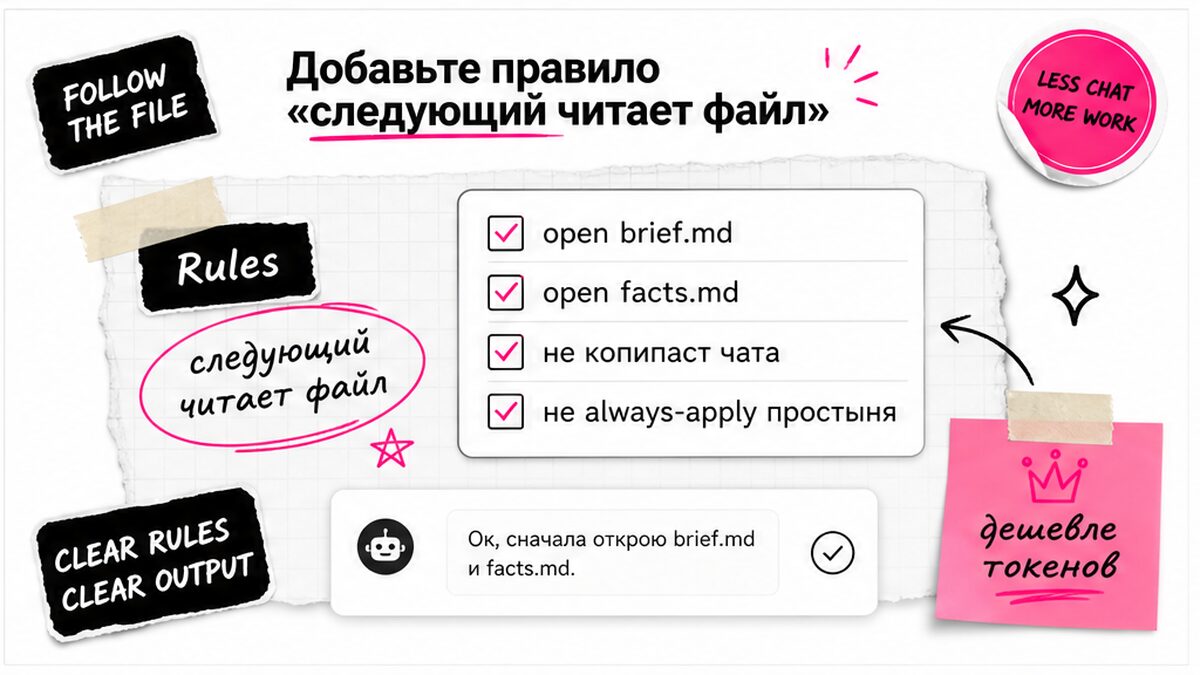 Чеклист правила: следующий агент читает brief.md и facts.md