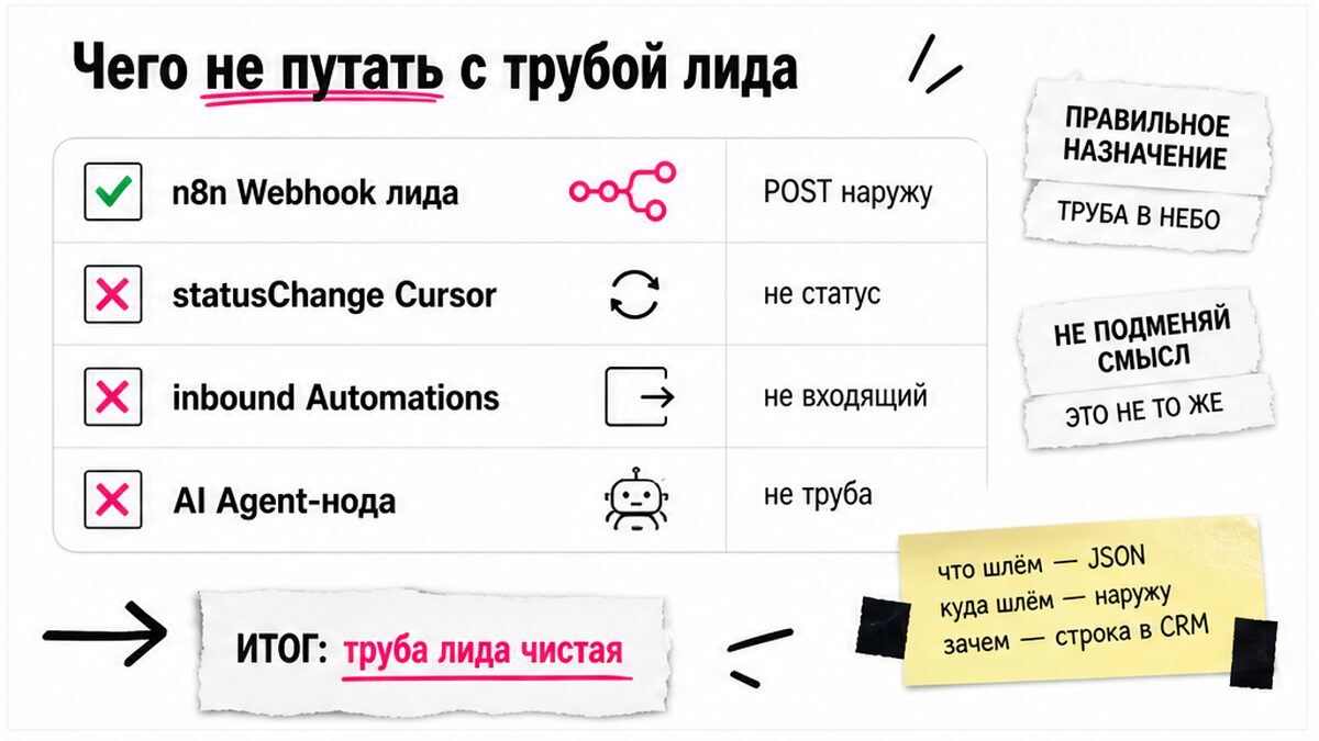 Чеклист: Webhook n8n несёт лид, statusChange и Automations — не труба заявки