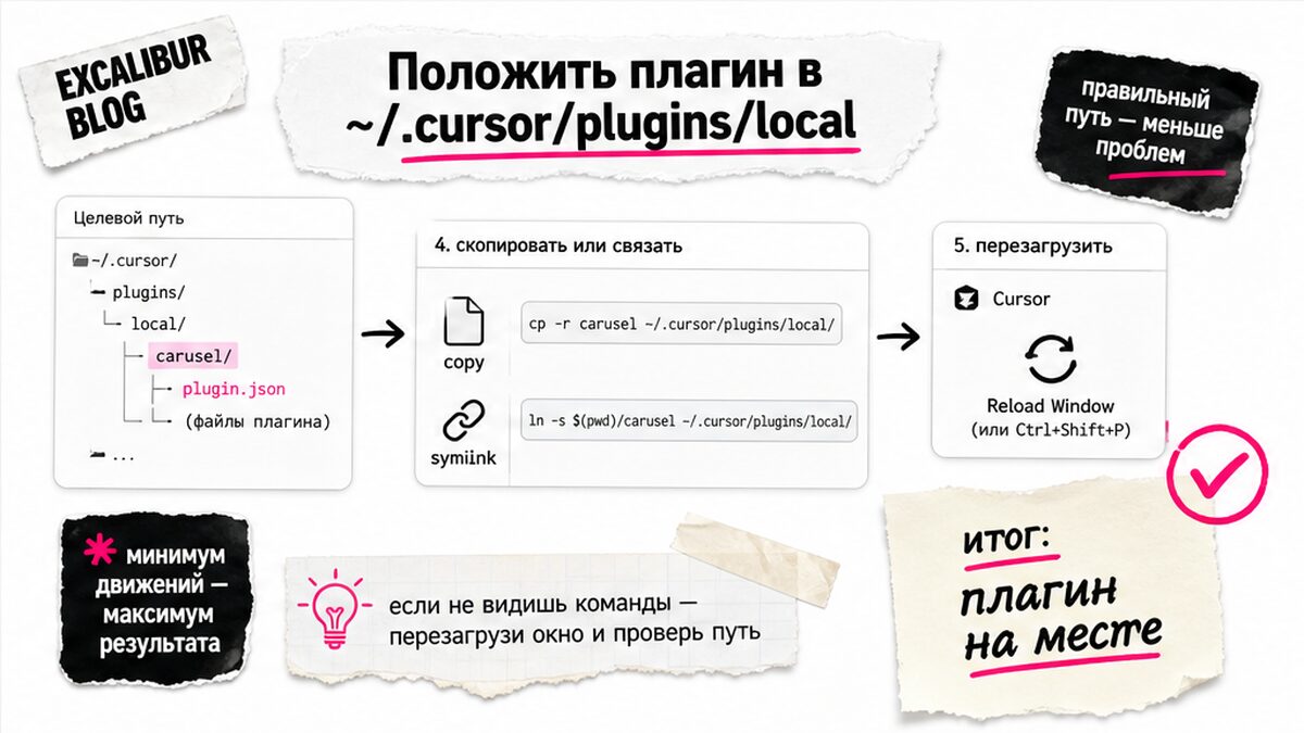 Схема интерфейса: плагин в ~/.cursor/plugins/local/carusel