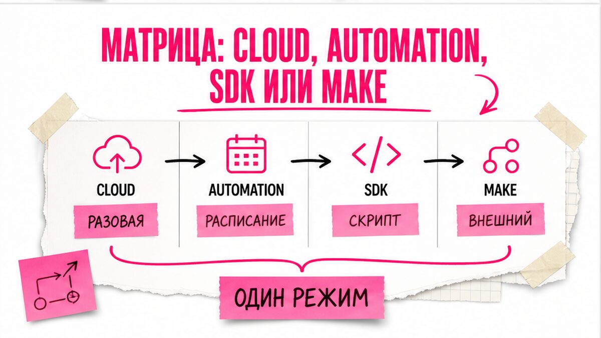 Схема матрицы режимов: Cloud, Automation, SDK или Make