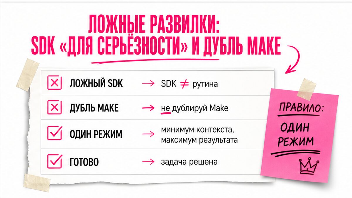 Чеклист ложных развилок: SDK для серьёзности и дубль Make