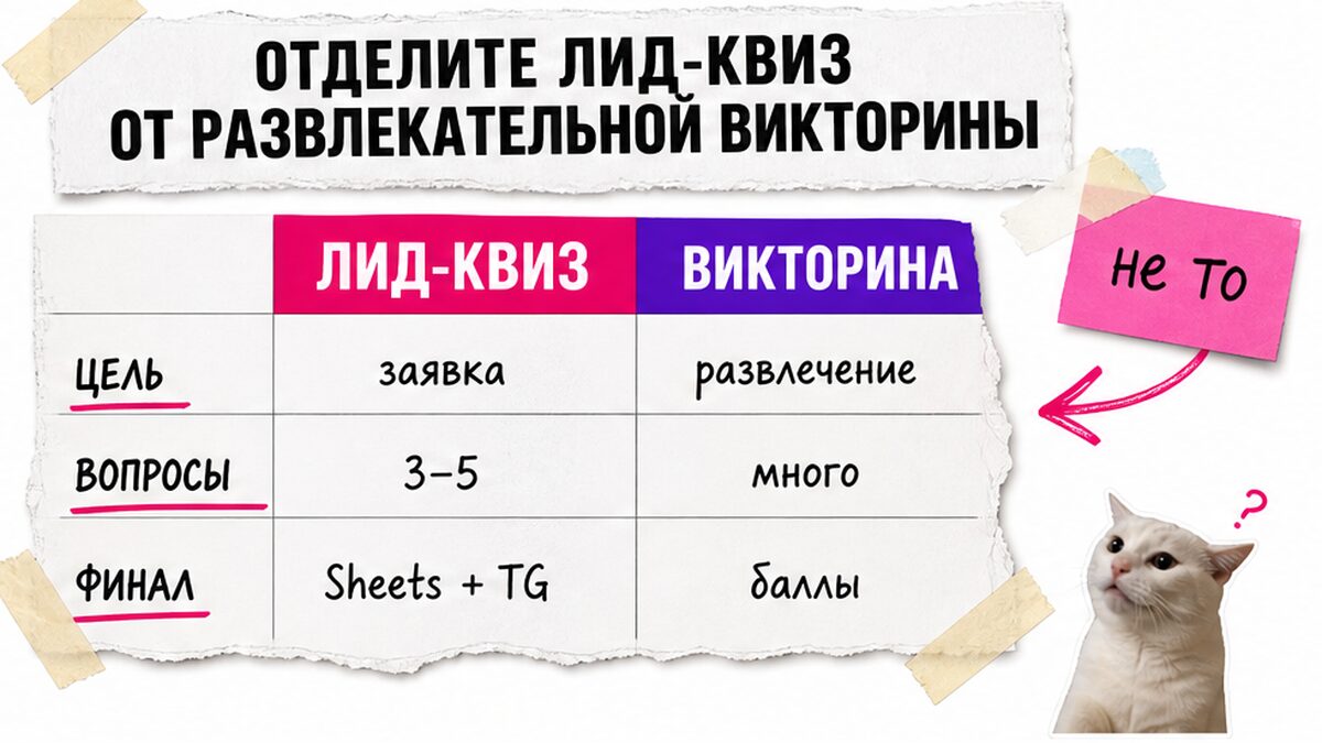 Таблица сравнения: лид-квиз для заявок против развлекательной викторины