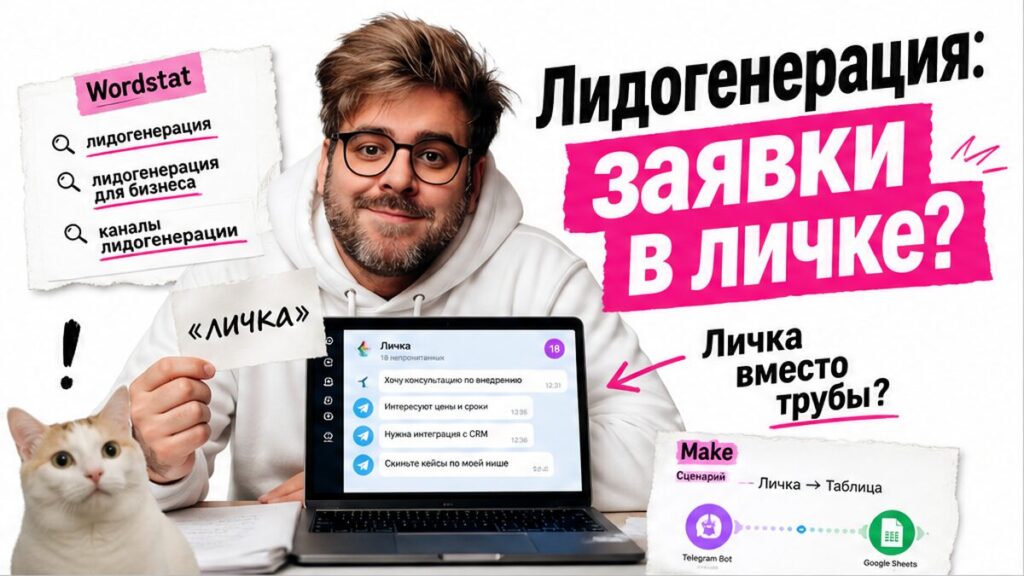 Обложка: лидогенерация — заявки теряются в личке Telegram без трубы в таблицу