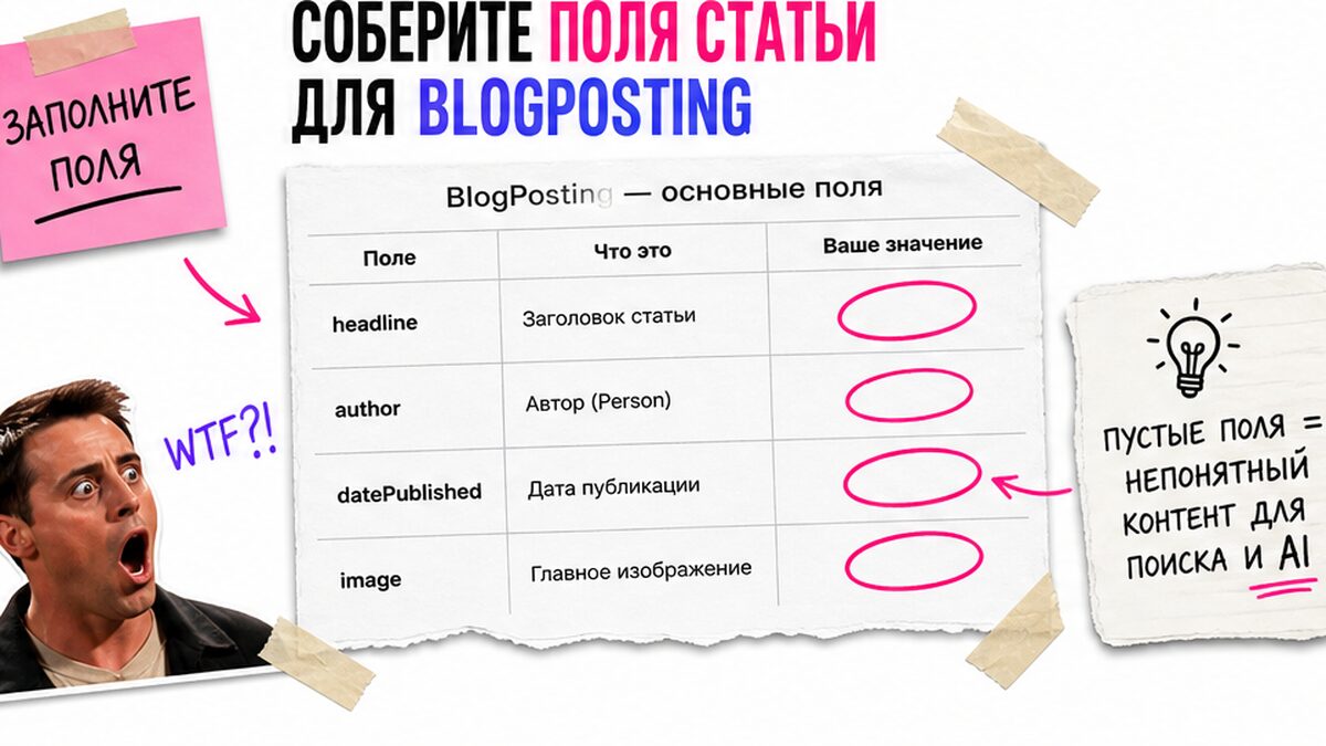 Таблица полей BlogPosting для микроразметки статьи