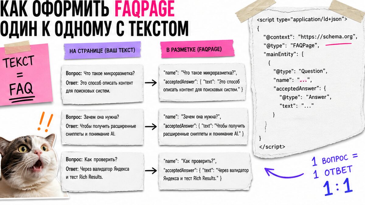 Схема FAQPage один к одному с текстом статьи