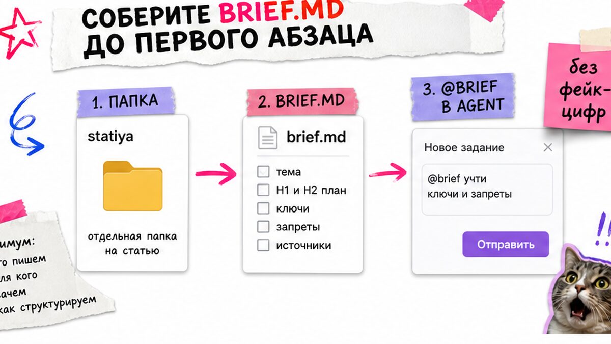 Схема: собрать brief.md до первого абзаца статьи