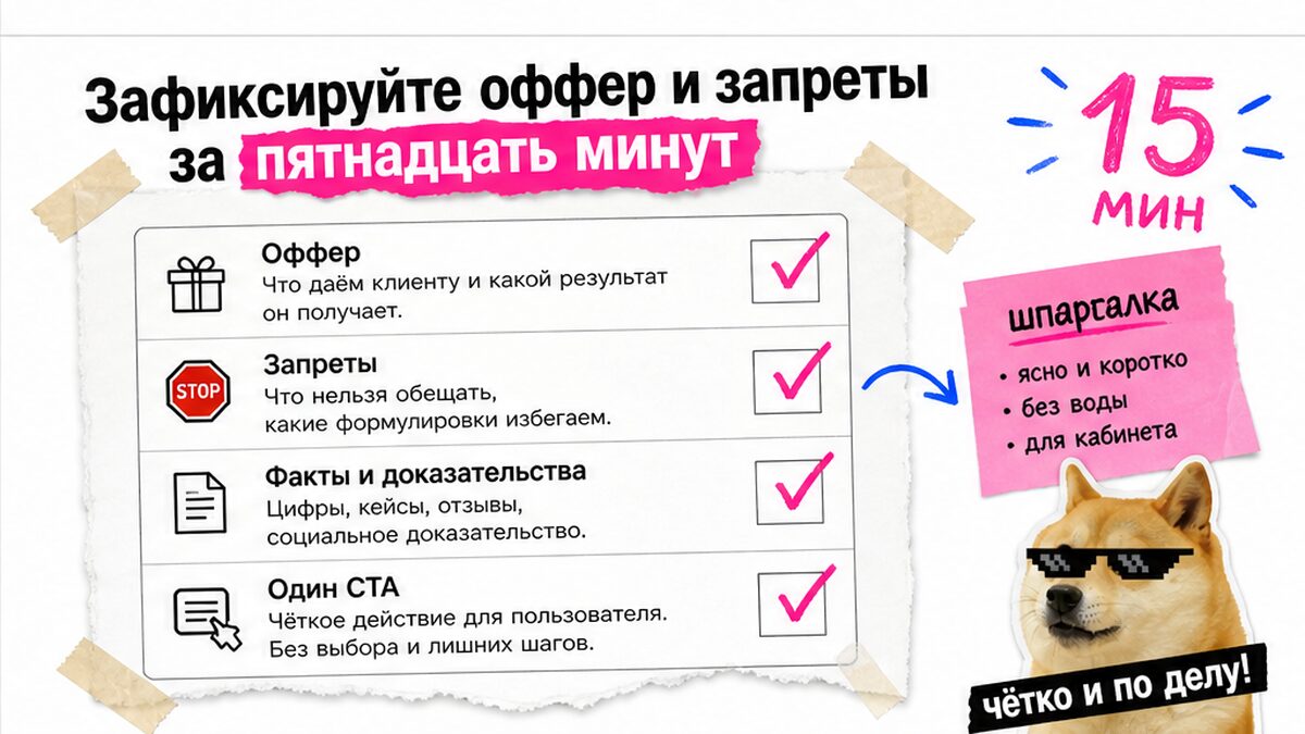 Чеклист оффера и запретов за пятнадцать минут перед промптом