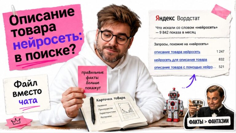 Обложка: описание товара нейросеть — в поиске, мемный коллаж с героем