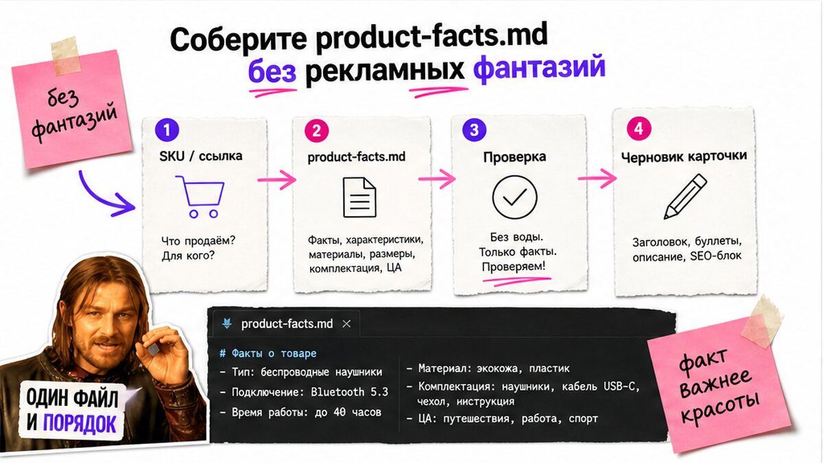 Схема сборки product-facts.md без выдуманных характеристик
