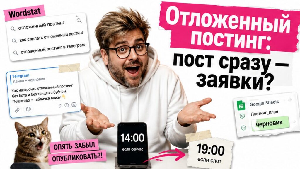 Обложка: отложенный постинг — пост улетает сразу, заявки мимо слота