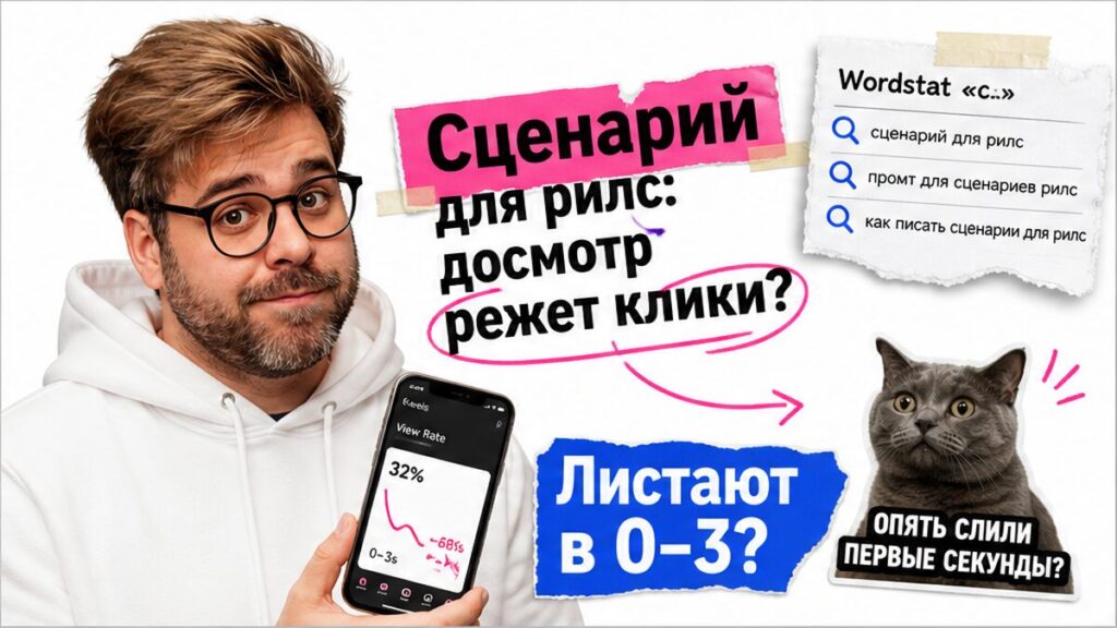 Обложка: сценарий для рилс — досмотр режет без сильного хука 0–3 сек