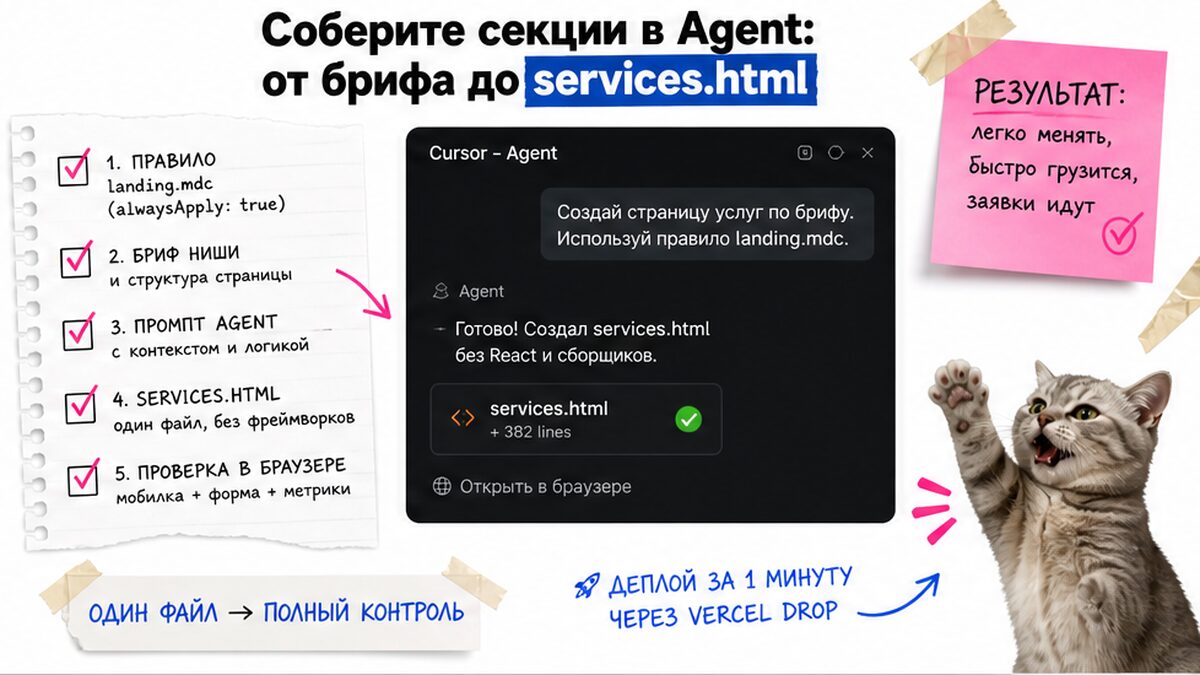 Чеклист сборки services.html в Cursor Agent: от брифа до готового файла