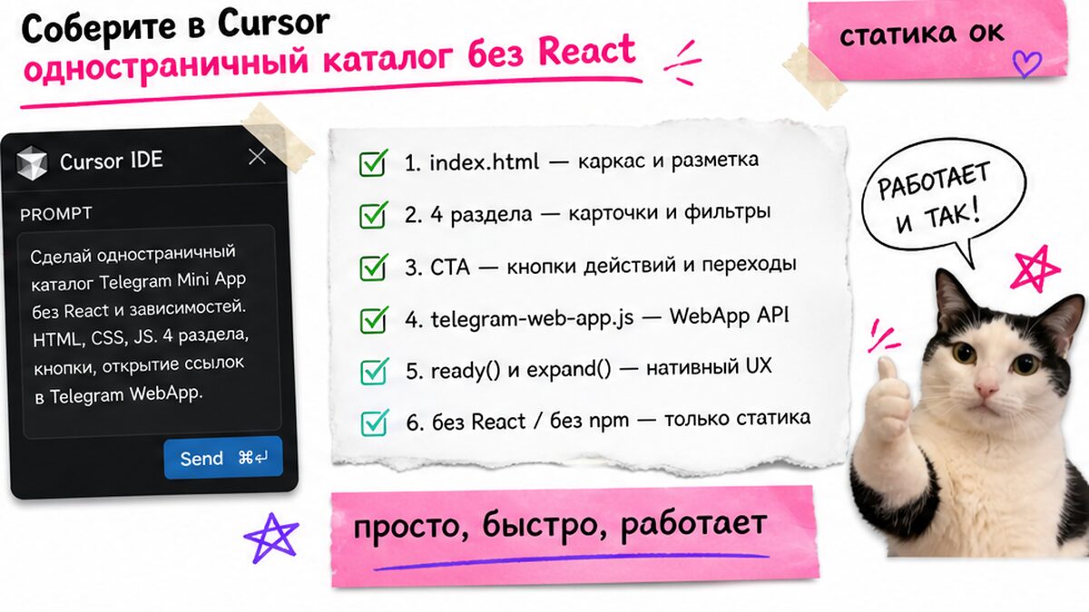 Промпт в Cursor для статического Mini App каталога