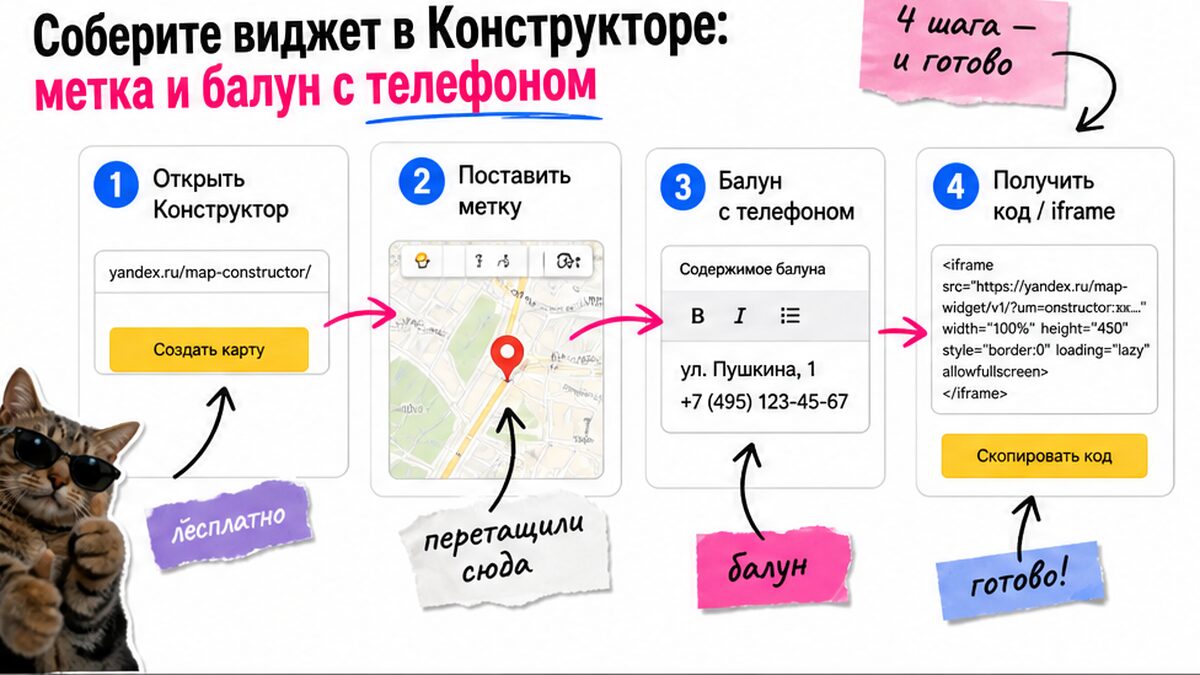Схема: сборка виджета в Конструкторе — метка и балун с телефоном