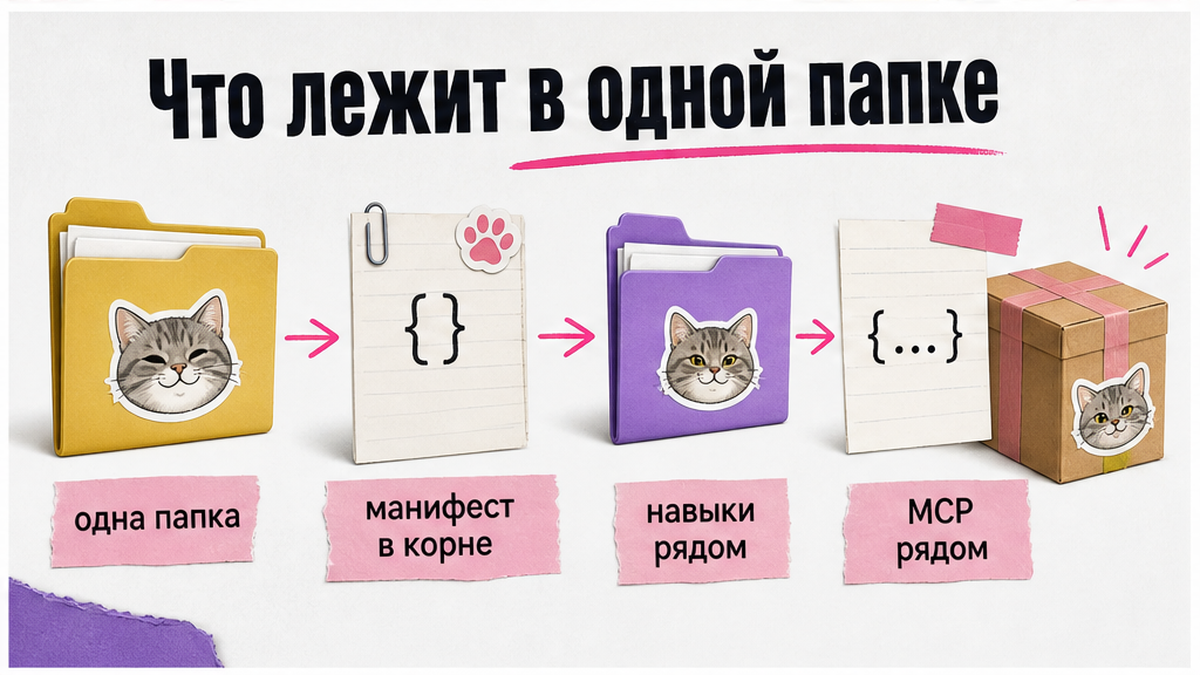 Схема папки плагина: манифест в корне, навыки и MCP рядом